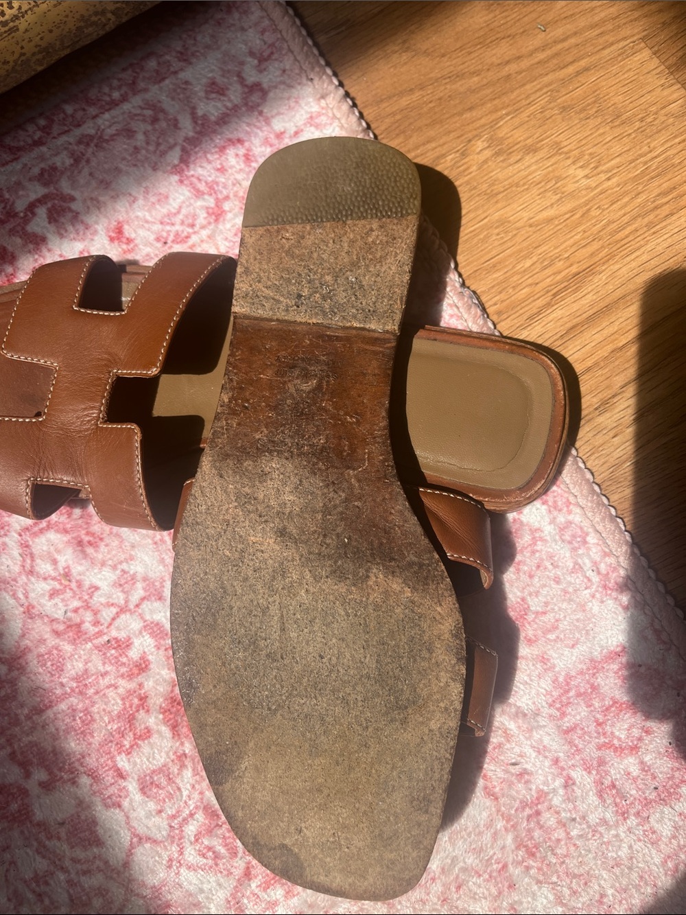 Hermes Tan Brown Leather Oran Slide Sandals - Picture 3 of 6